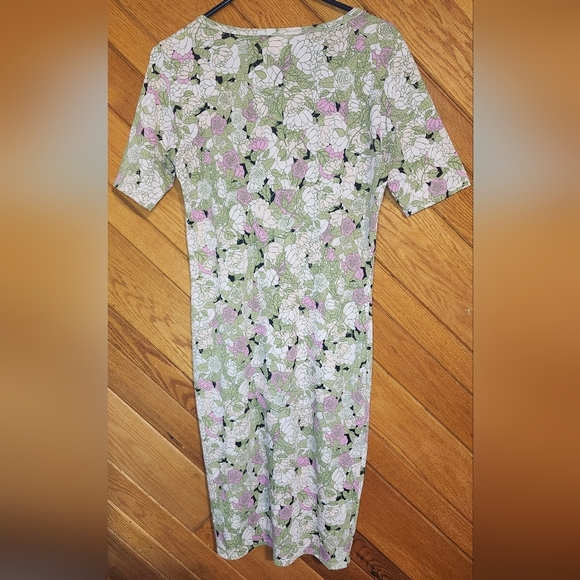 Lularoe Green, Pink, And Cream Floral Print Julia Bodycon Medium Dress - Picture 8 of 14